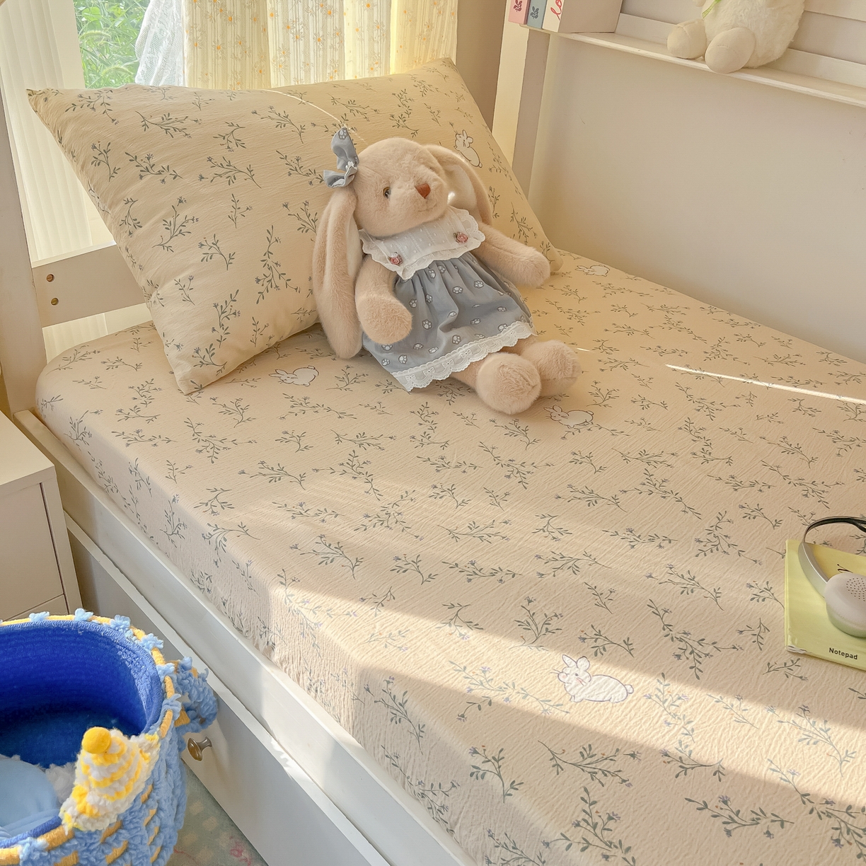 91家纺网 家纺一手货源 找家纺 韩巢家纺 2025新款双层纱学生宿舍寝室床笠单件单床笠上下铺防滑床单床垫套 森田野园