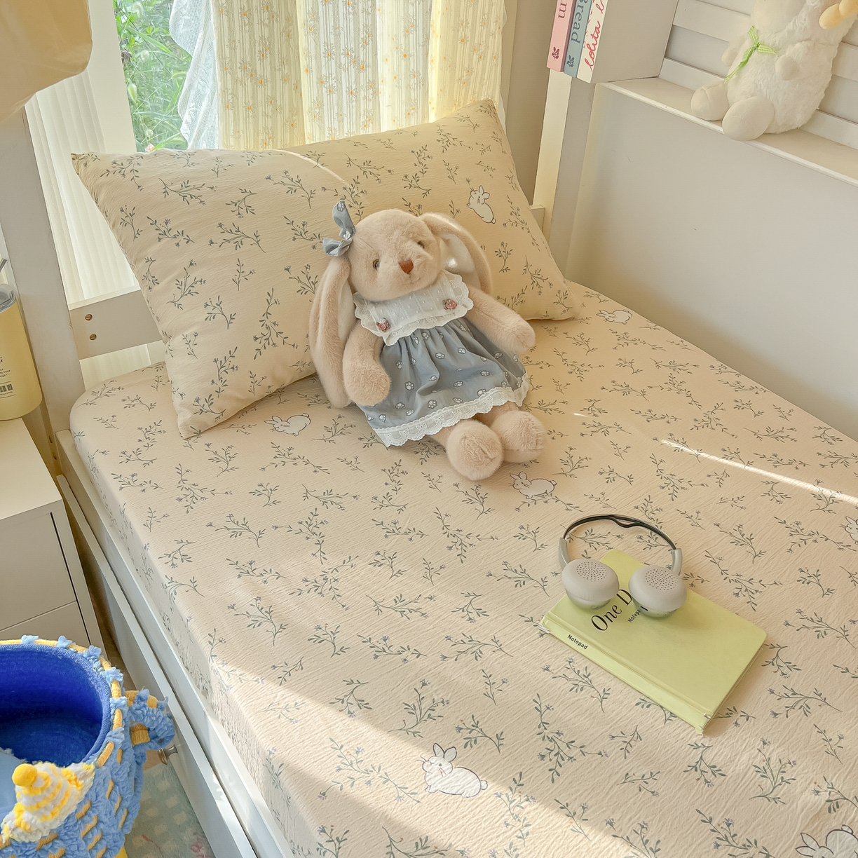 91家纺网 家纺一手货源 找家纺 韩巢家纺 2025新款双层纱学生宿舍寝室床笠单件单床笠上下铺防滑床单床垫套 森田野园