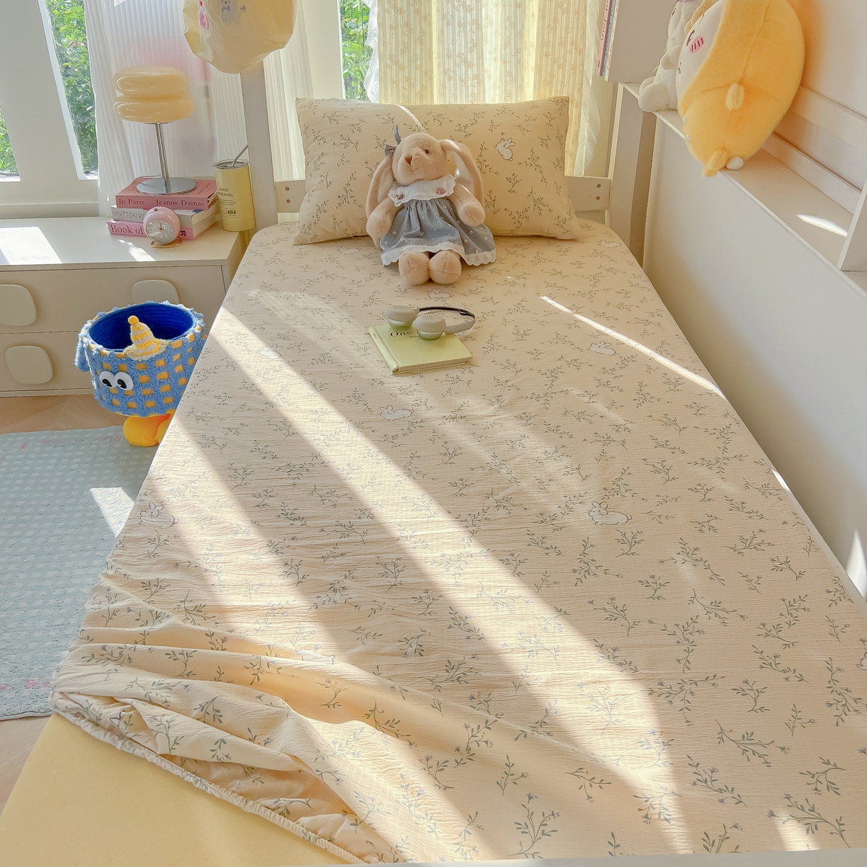 91家纺网 家纺一手货源 找家纺 韩巢家纺 2025新款双层纱学生宿舍寝室床笠单件单床笠上下铺防滑床单床垫套 森田野园