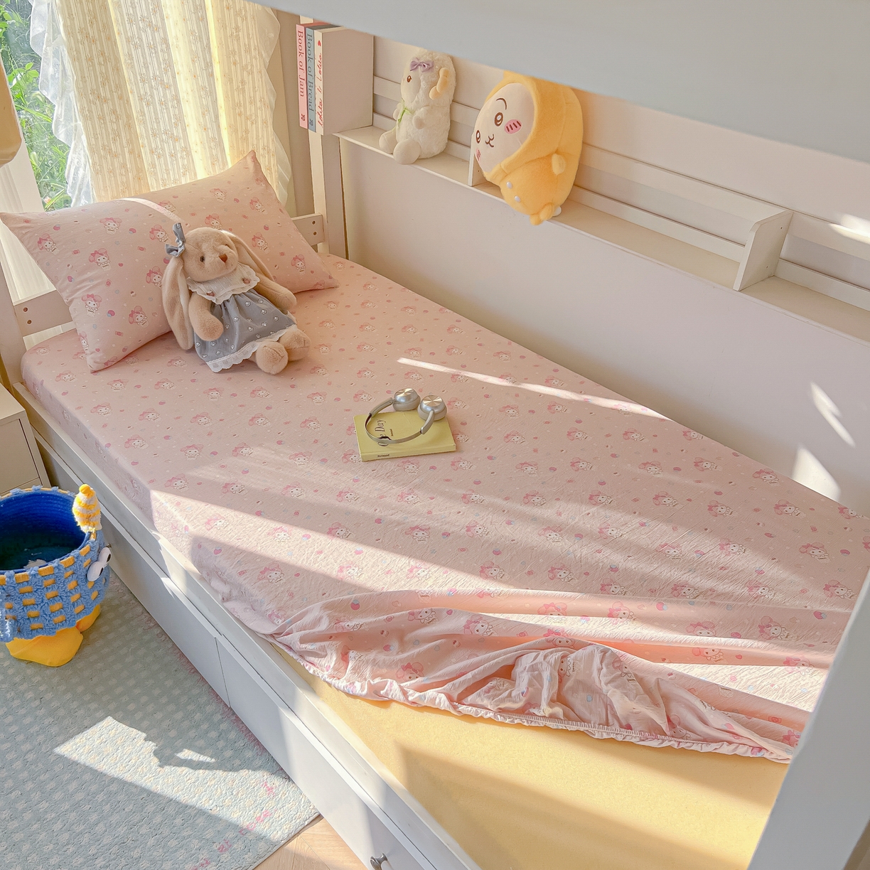 91家纺网 家纺一手货源 找家纺 韩巢家纺 2025新款双层纱学生宿舍寝室床笠单件单床笠上下铺防滑床单床垫套 小美冰激凌