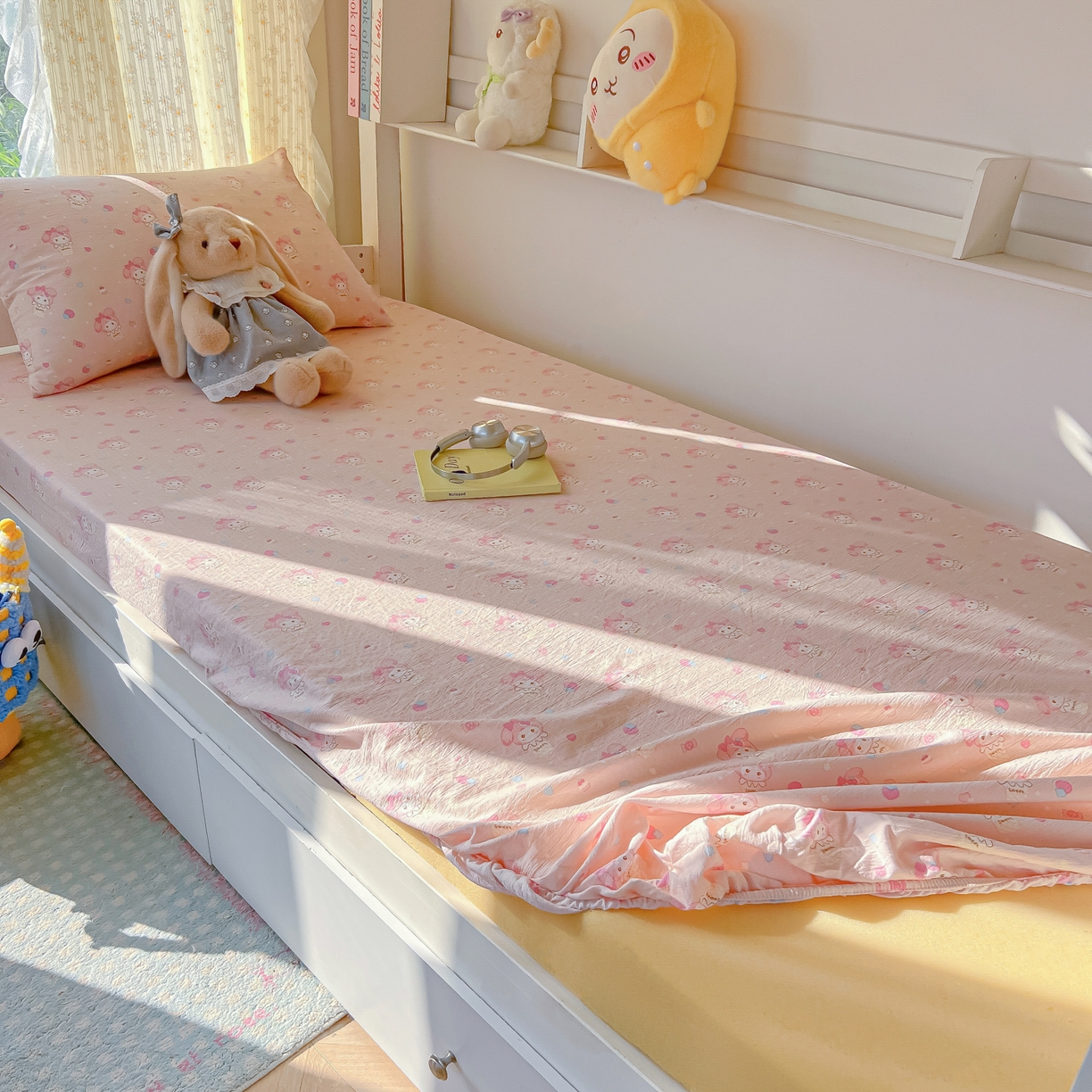 91家纺网 家纺一手货源 找家纺 韩巢家纺 2025新款双层纱学生宿舍寝室床笠单件单床笠上下铺防滑床单床垫套 小美冰激凌