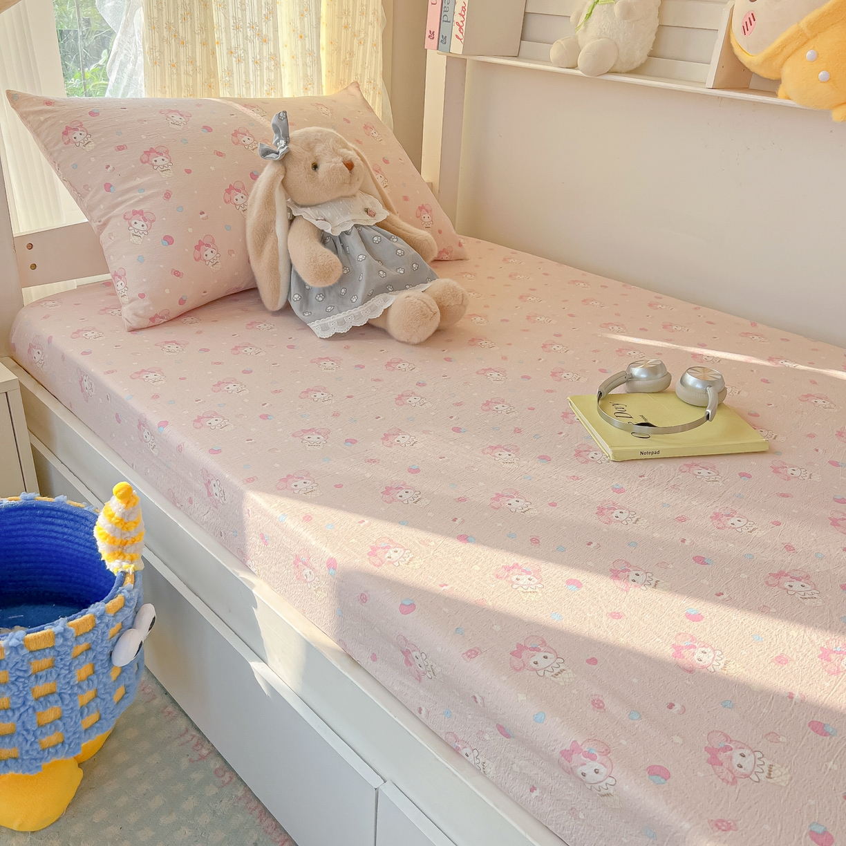 91家纺网 家纺一手货源 找家纺 韩巢家纺 2025新款双层纱学生宿舍寝室床笠单件单床笠上下铺防滑床单床垫套 小美冰激凌