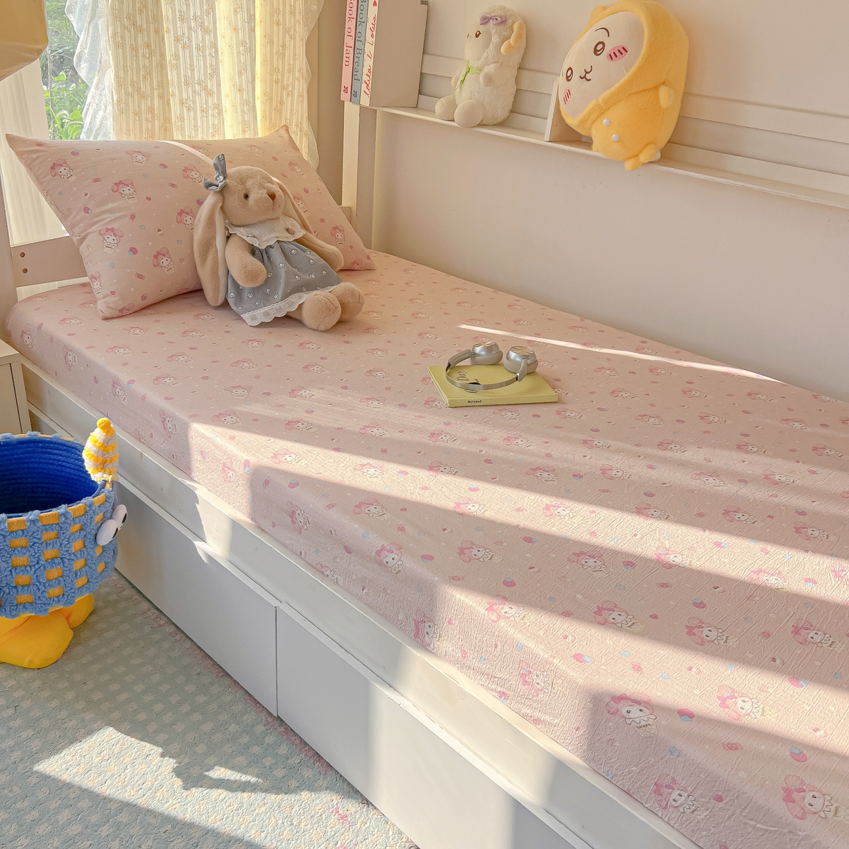 91家纺网 家纺一手货源 找家纺 韩巢家纺 2025新款双层纱学生宿舍寝室床笠单件单床笠上下铺防滑床单床垫套 小美冰激凌