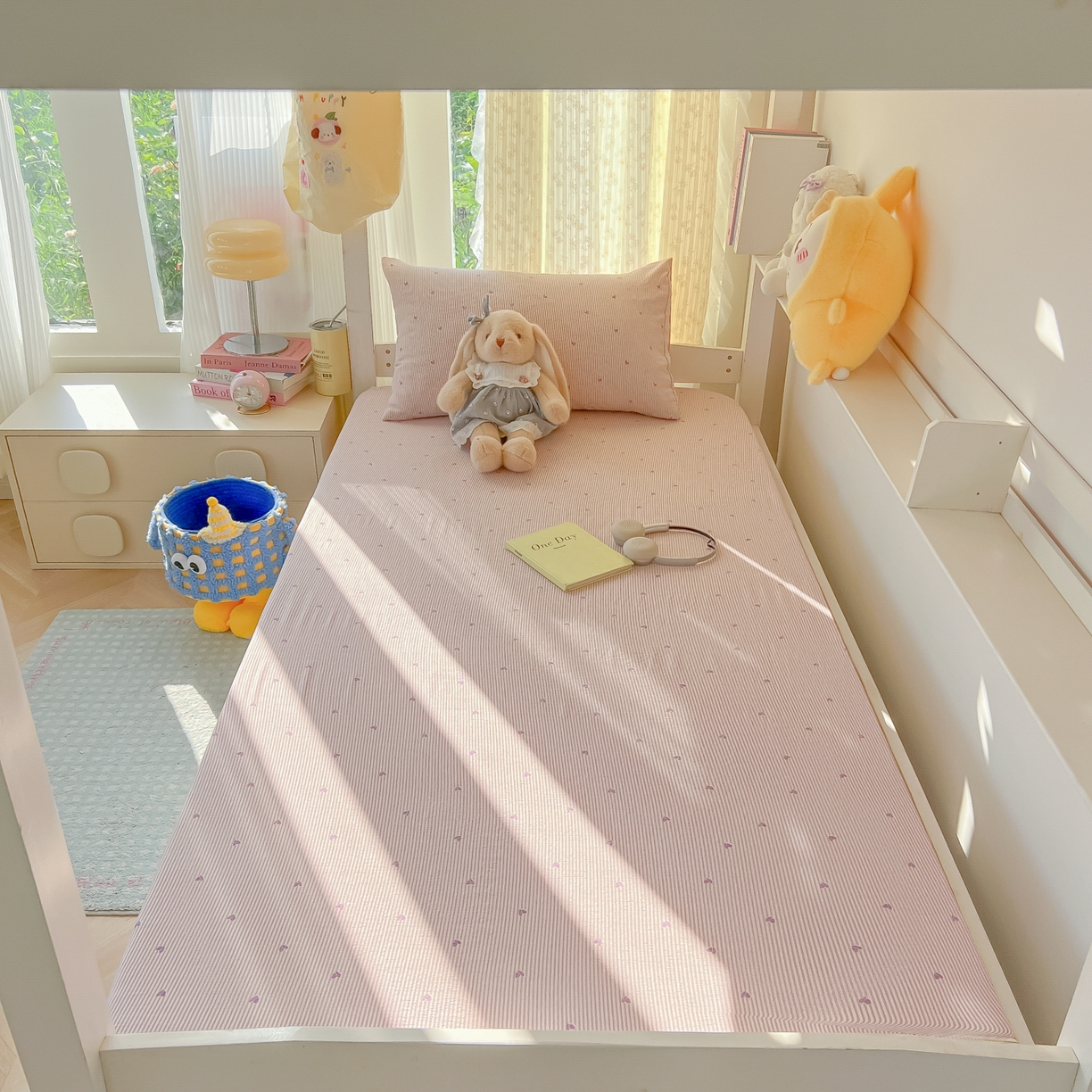 91家纺网 家纺一手货源 找家纺 韩巢家纺 2025新款双层纱学生宿舍寝室床笠单件单床笠上下铺防滑床单床垫套 紫倾心