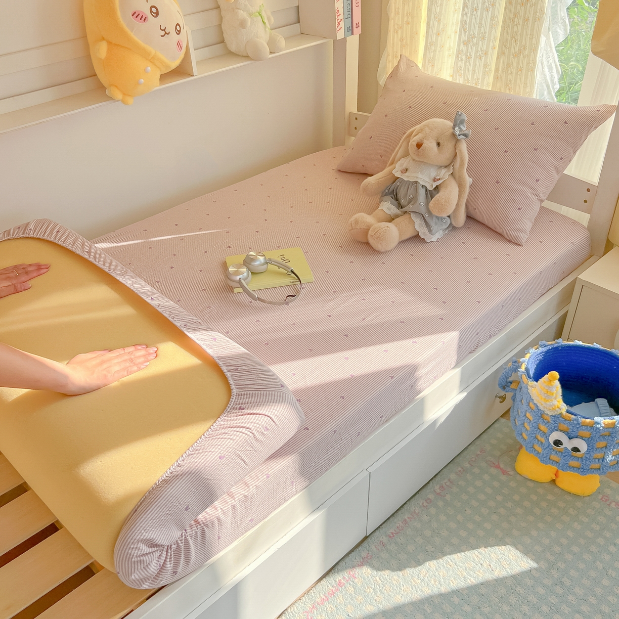 91家纺网 家纺一手货源 找家纺 韩巢家纺 2025新款双层纱学生宿舍寝室床笠单件单床笠上下铺防滑床单床垫套 紫倾心