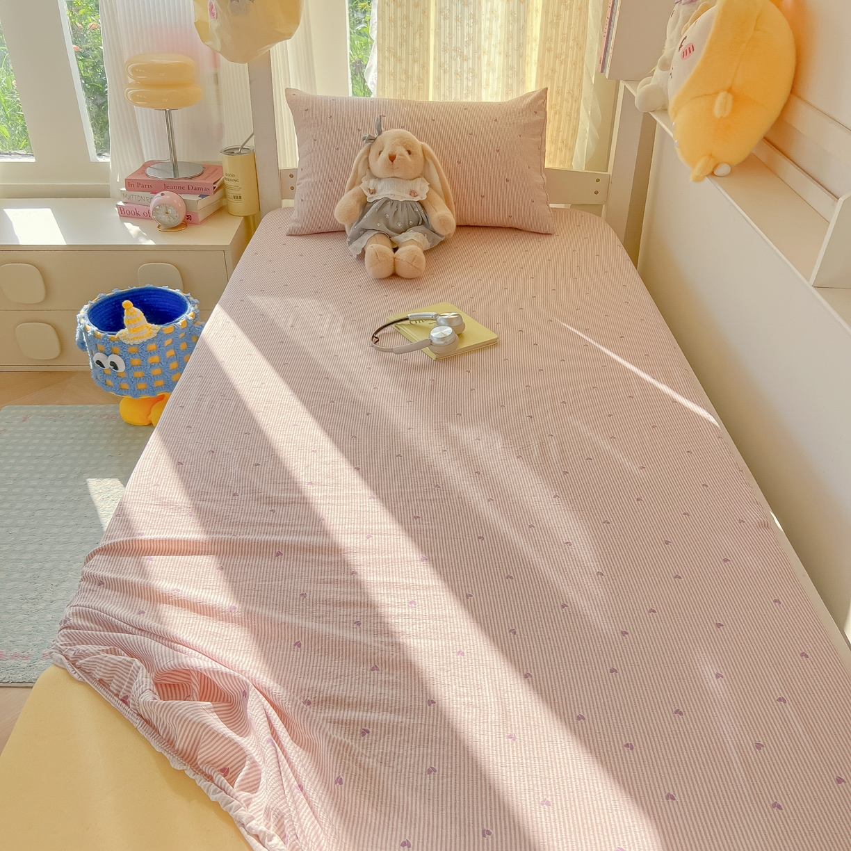 91家纺网 家纺一手货源 找家纺 韩巢家纺 2025新款双层纱学生宿舍寝室床笠单件单床笠上下铺防滑床单床垫套 紫倾心