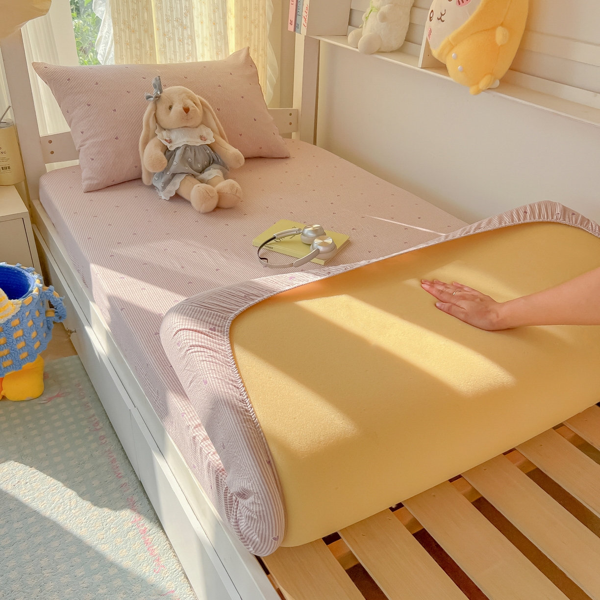 91家纺网 家纺一手货源 找家纺 韩巢家纺 2025新款双层纱学生宿舍寝室床笠单件单床笠上下铺防滑床单床垫套 紫倾心