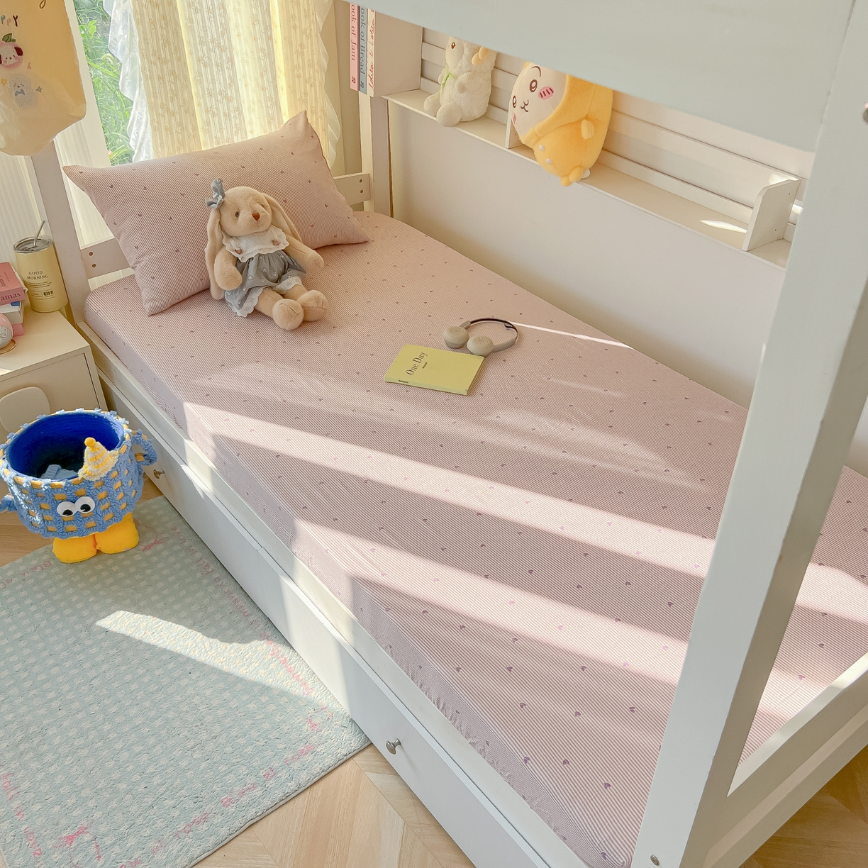 91家纺网 家纺一手货源 找家纺 韩巢家纺 2025新款双层纱学生宿舍寝室床笠单件单床笠上下铺防滑床单床垫套 紫倾心