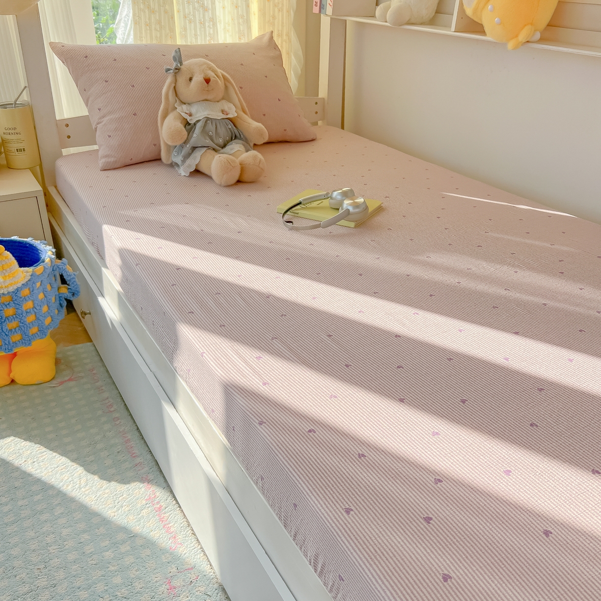 91家纺网 家纺一手货源 找家纺 韩巢家纺 2025新款双层纱学生宿舍寝室床笠单件单床笠上下铺防滑床单床垫套 紫倾心