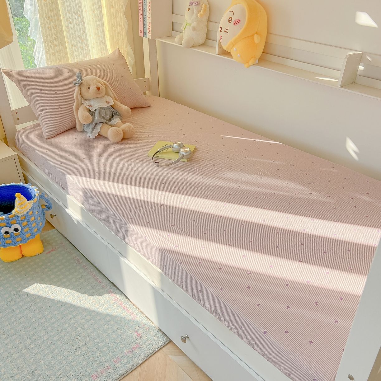 91家纺网 家纺一手货源 找家纺 韩巢家纺 2025新款双层纱学生宿舍寝室床笠单件单床笠上下铺防滑床单床垫套 紫倾心