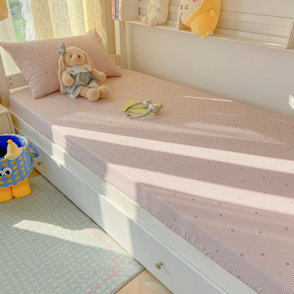 91家纺网 家纺一手货源 找家纺 韩巢家纺 2025新款双层纱学生宿舍寝室床笠单件单床笠上下铺防滑床单床垫套 紫倾心