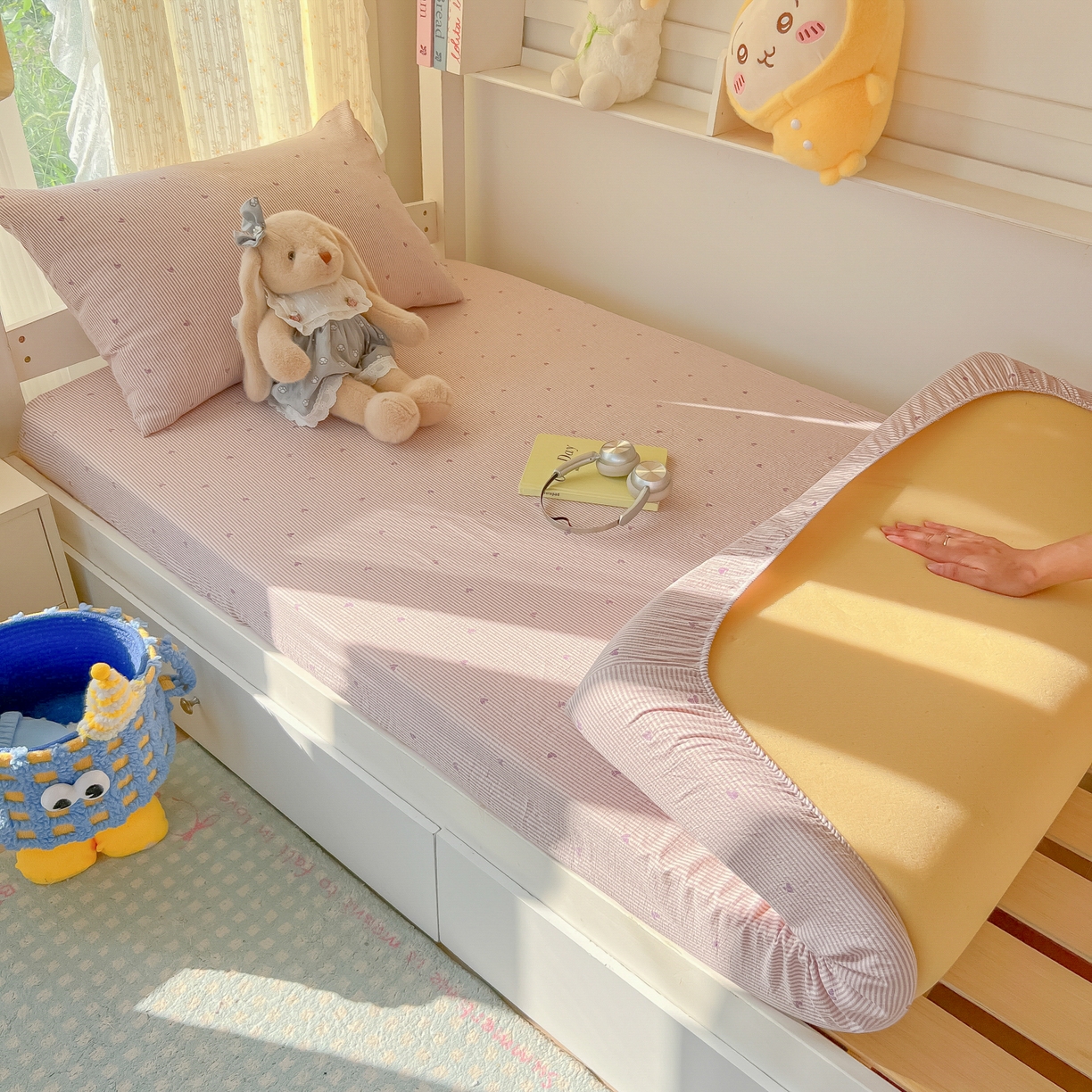 91家纺网 家纺一手货源 找家纺 韩巢家纺 2025新款双层纱学生宿舍寝室床笠单件单床笠上下铺防滑床单床垫套 紫倾心