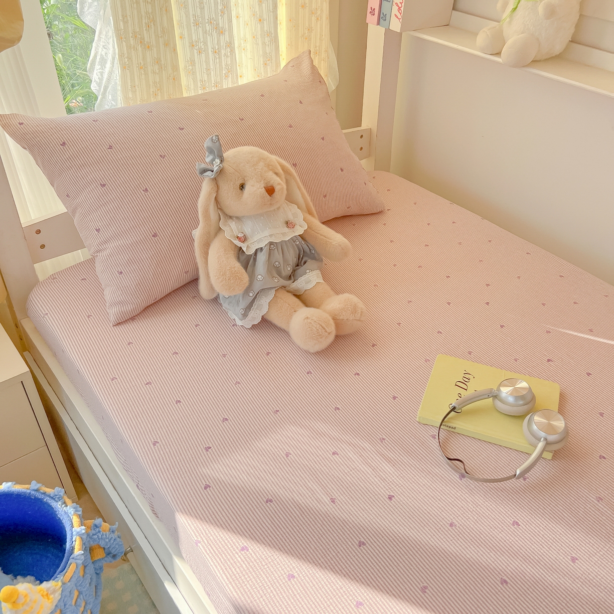 91家纺网 家纺一手货源 找家纺 韩巢家纺 2025新款双层纱学生宿舍寝室床笠单件单床笠上下铺防滑床单床垫套 紫倾心