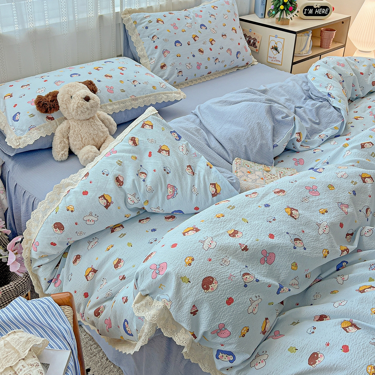 91家纺网 家纺一手货源 找家纺 （总）富米莱（原臻工厂） 2025新款全棉蝴蝶花边热销款韩式云感亲肤棉床盖床裙四件套