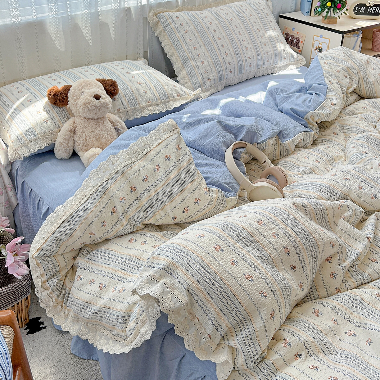 91家纺网 家纺一手货源 找家纺 （总）富米莱（原臻工厂） 2025新款全棉蝴蝶花边热销款韩式云感亲肤棉床盖床裙四件套