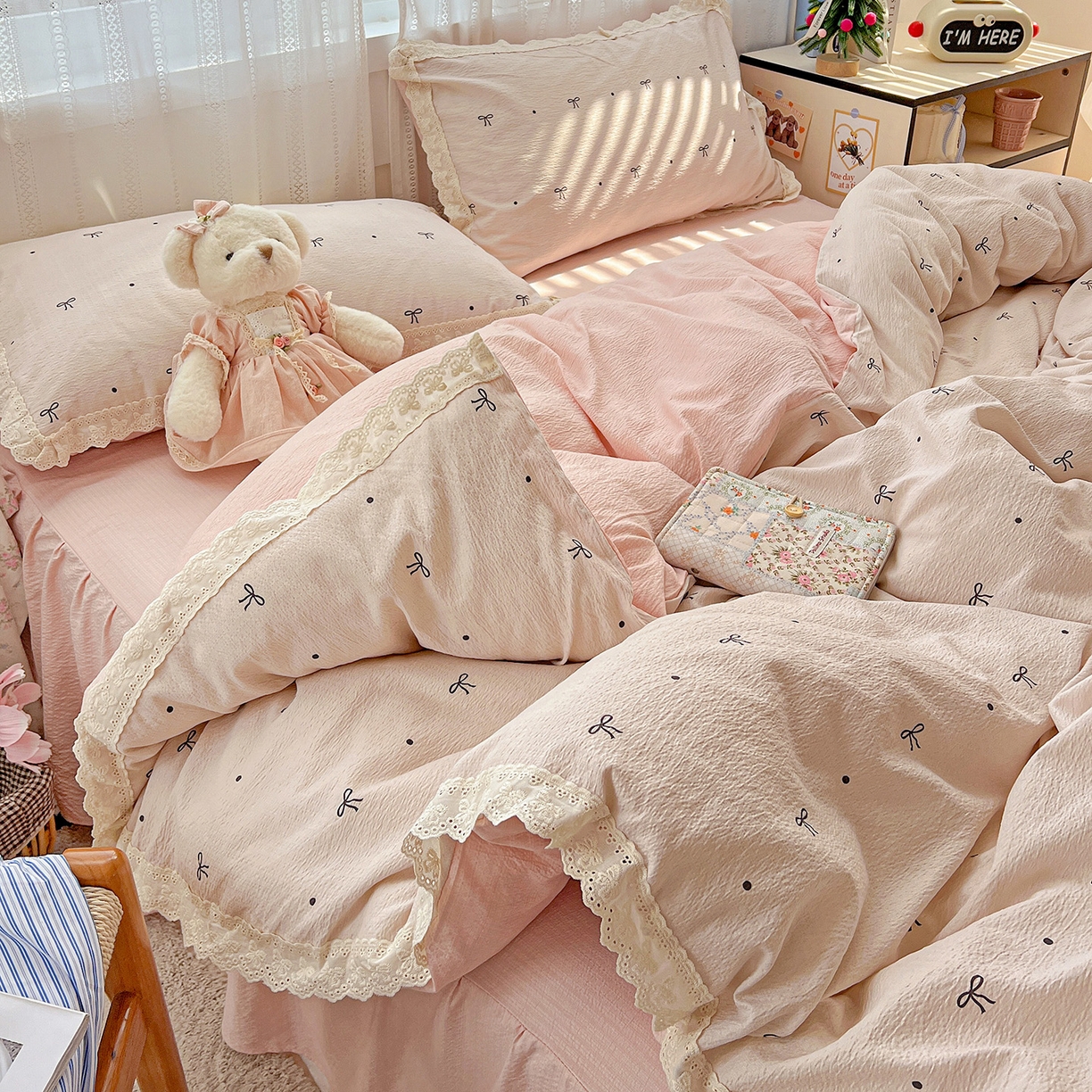 91家纺网 家纺一手货源 找家纺 （总）富米莱（原臻工厂） 2025新款全棉蝴蝶花边热销款韩式云感亲肤棉床盖床裙四件套