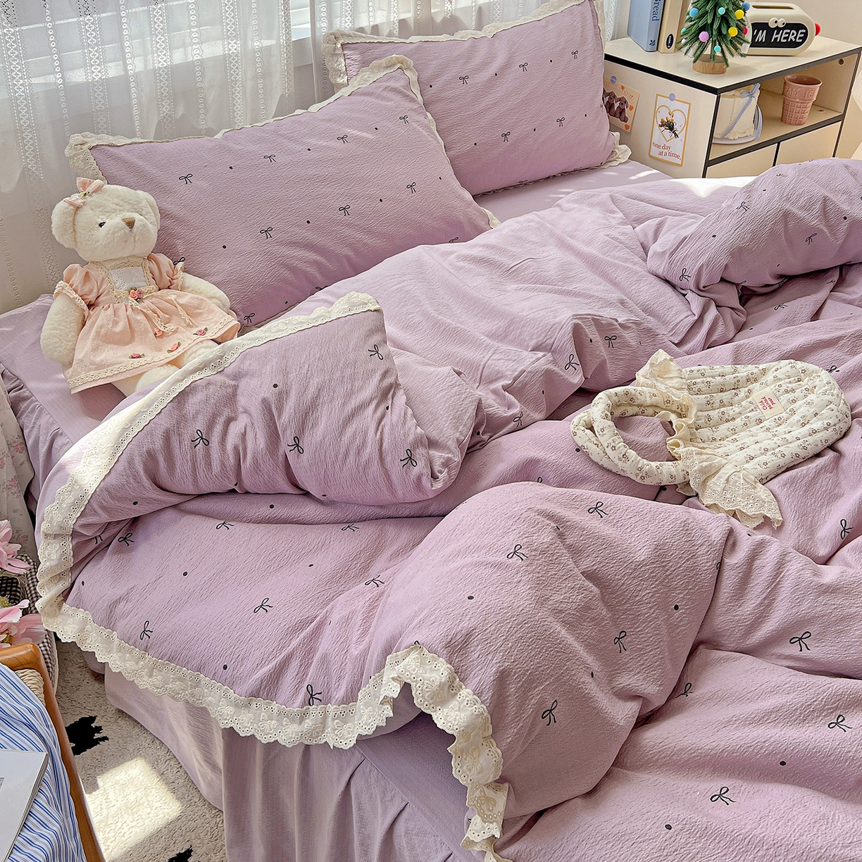 91家纺网 家纺一手货源 找家纺 （总）富米莱（原臻工厂） 2025新款全棉蝴蝶花边热销款韩式云感亲肤棉床盖床裙四件套