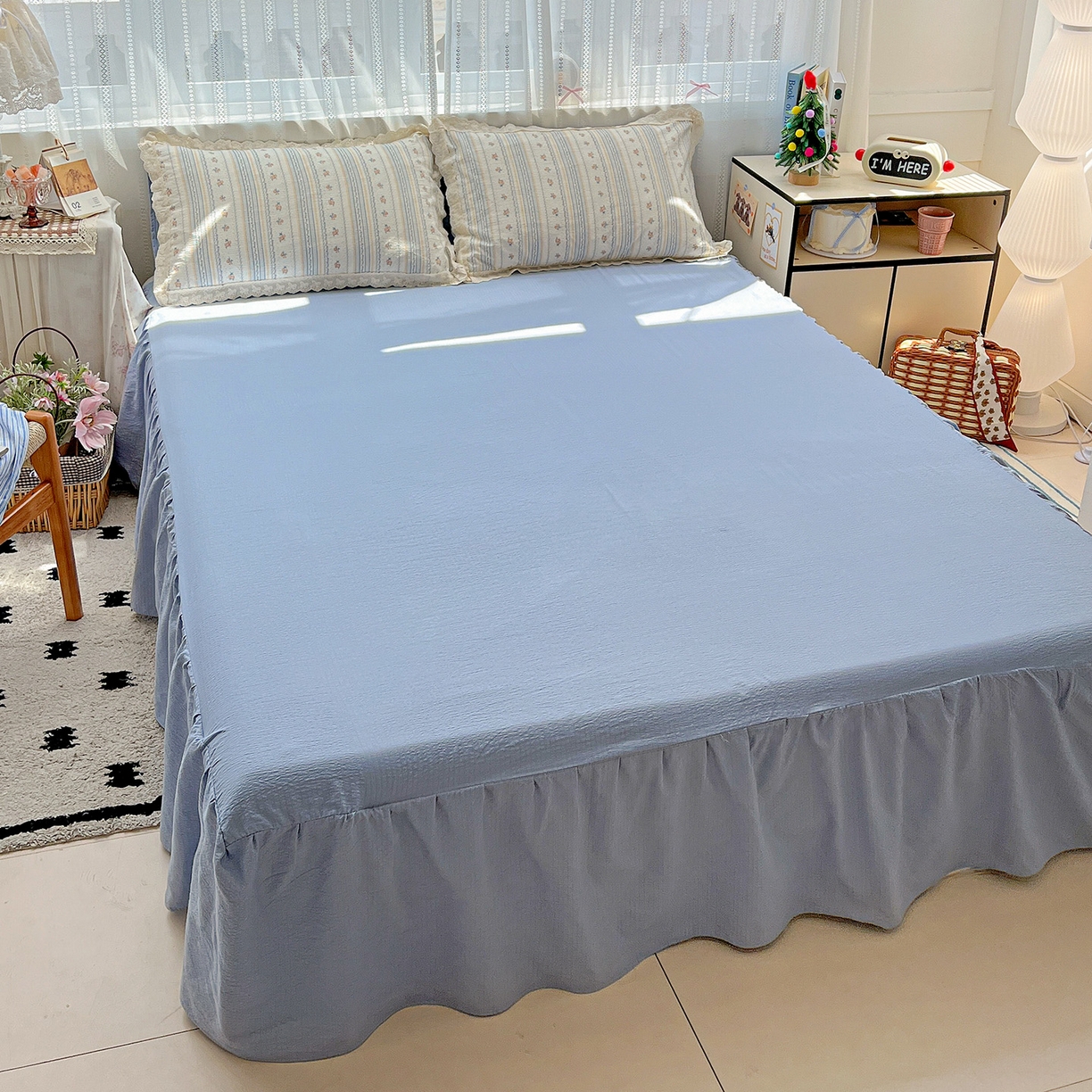 91家纺网 家纺一手货源 找家纺 富米莱（原臻工厂） 2025新款全棉蝴蝶花边热销款韩式云感亲肤棉床盖床裙四件套 白兰地（蝴蝶花边款）