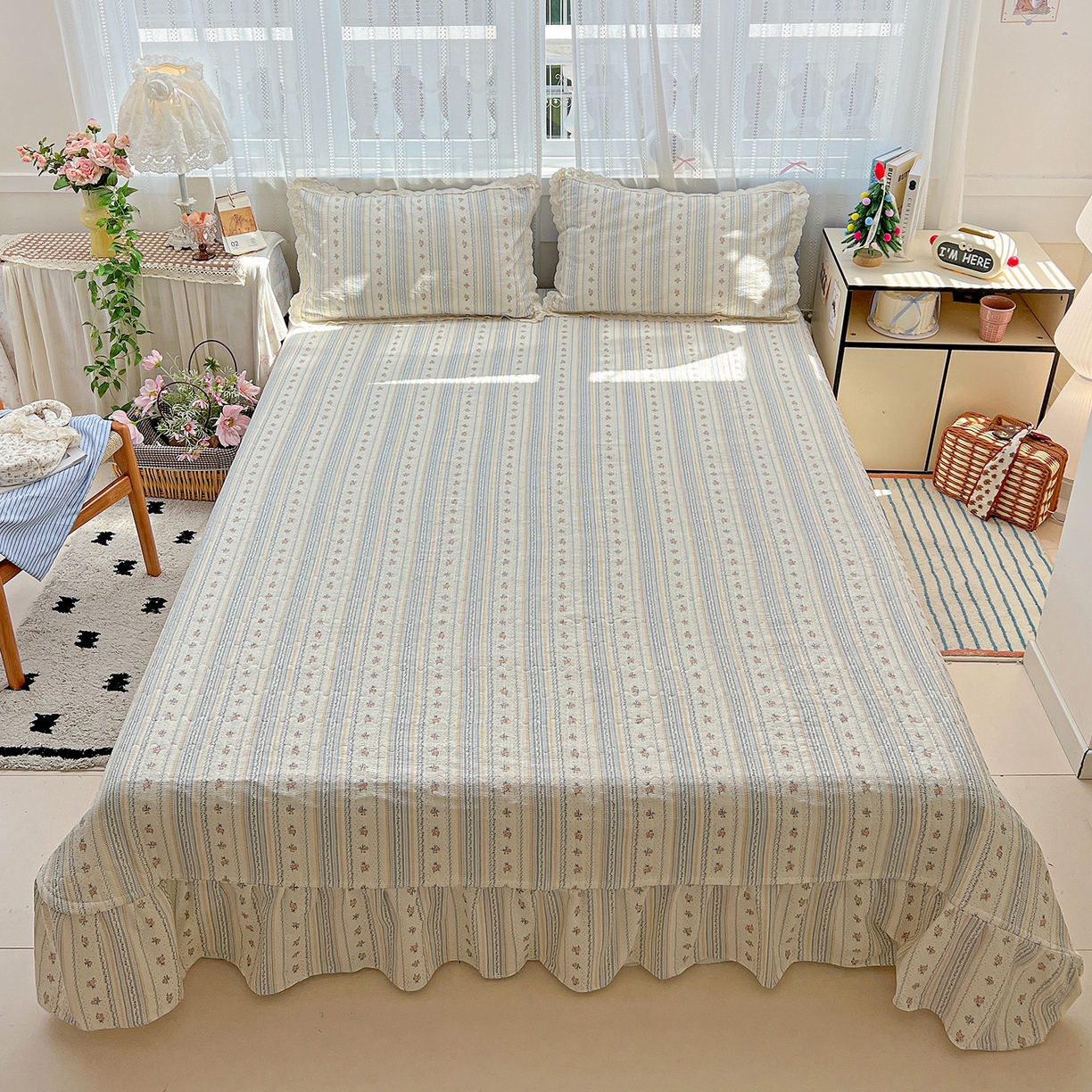 91家纺网 家纺一手货源 找家纺 富米莱（原臻工厂） 2025新款全棉蝴蝶花边热销款韩式云感亲肤棉床盖床裙四件套 白兰地（蝴蝶花边款）