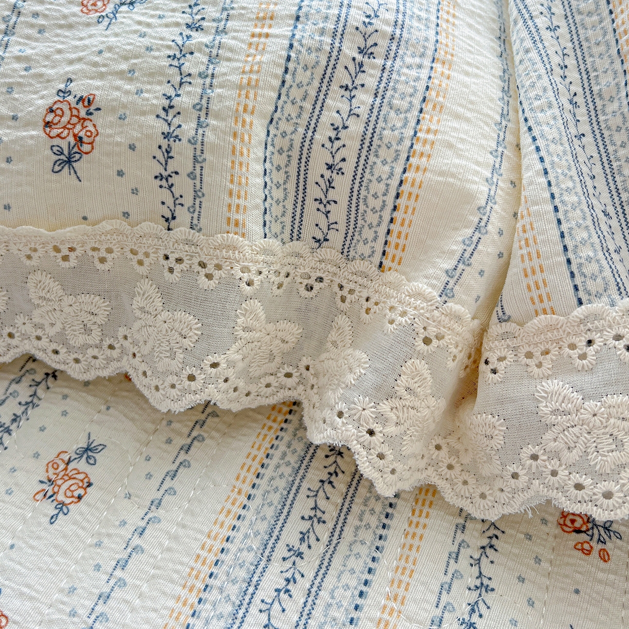 91家纺网 家纺一手货源 找家纺 富米莱（原臻工厂） 2025新款全棉蝴蝶花边热销款韩式云感亲肤棉床盖床裙四件套 白兰地（蝴蝶花边款）