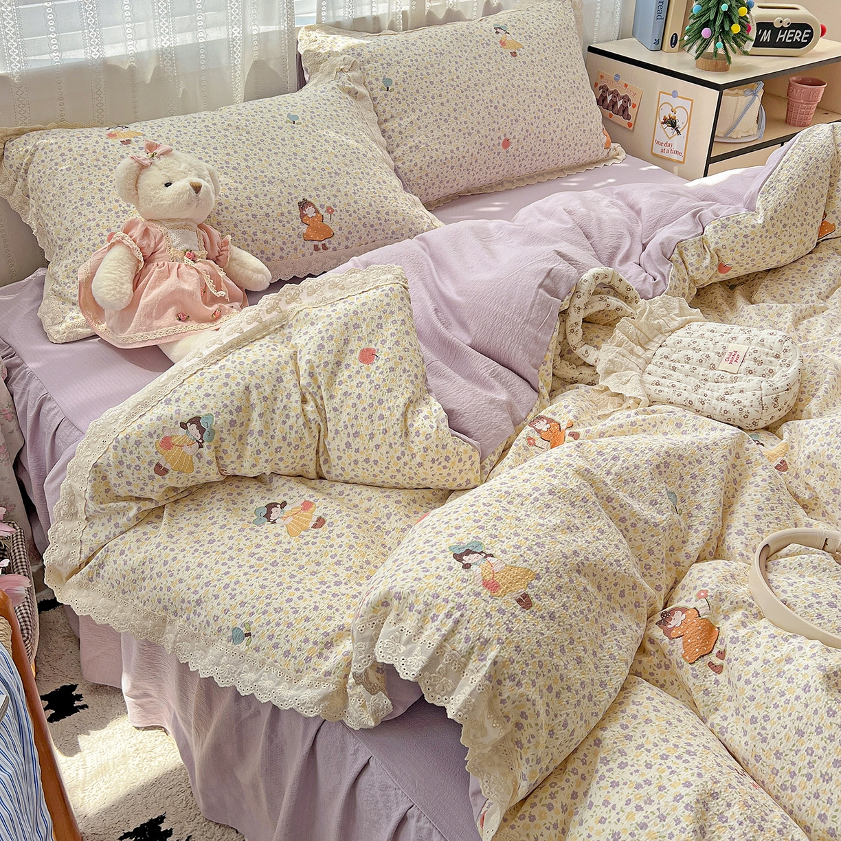 富米莱（原臻工厂） 2025新款全棉蝴蝶花边热销款韩式云感亲肤棉床盖床裙四件套 可爱小女孩（蝴蝶花边款）