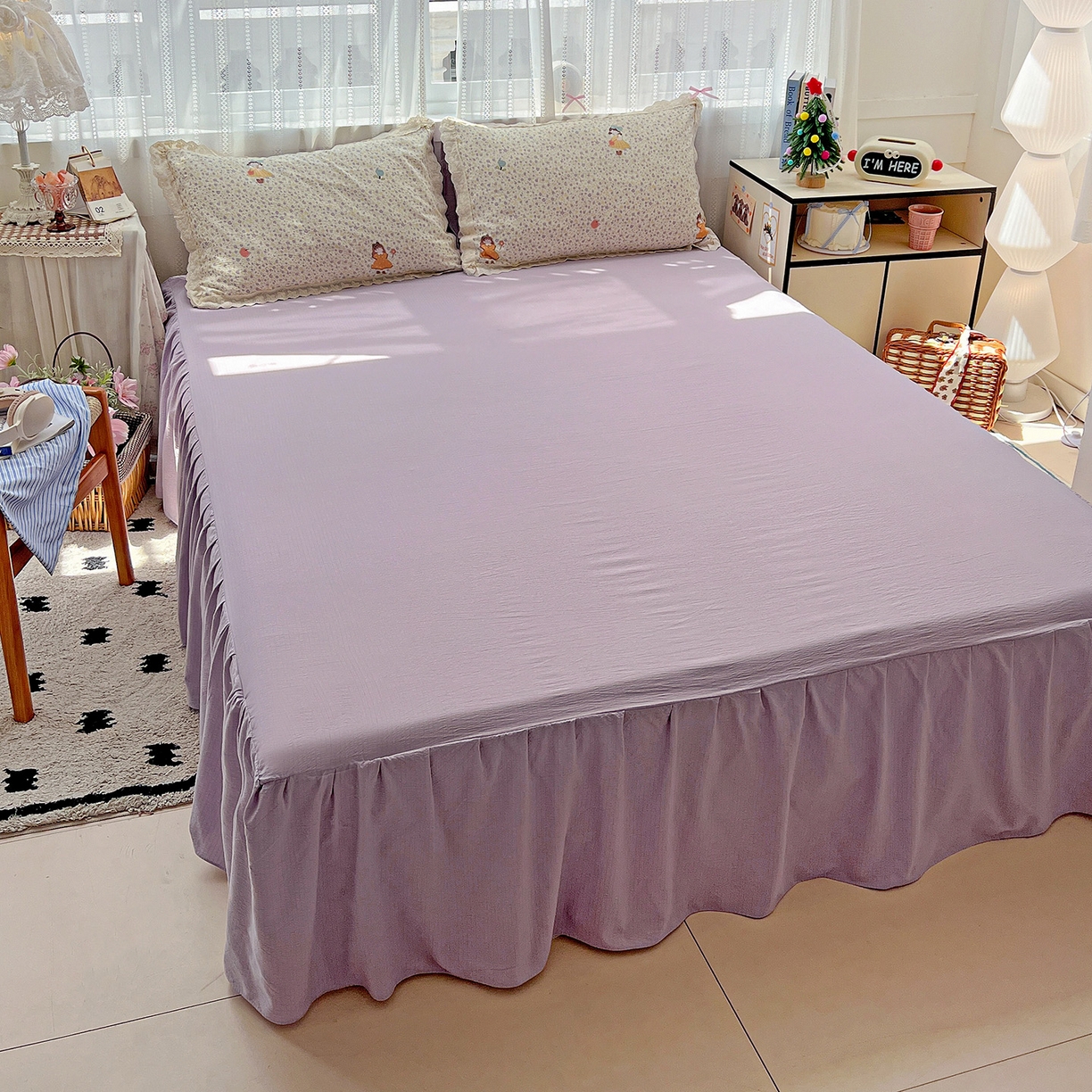 91家纺网 家纺一手货源 找家纺 富米莱（原臻工厂） 2025新款全棉蝴蝶花边热销款韩式云感亲肤棉床盖床裙四件套 可爱小女孩（蝴蝶花边款）