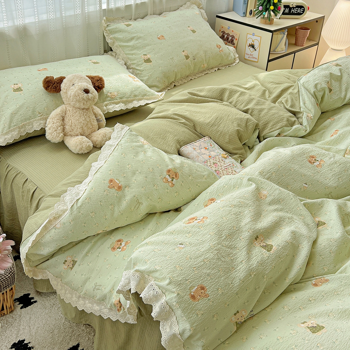富米莱（原臻工厂） 2025新款全棉蝴蝶花边热销款韩式云感亲肤棉床盖床裙四件套 快乐小象（蝴蝶花边款）