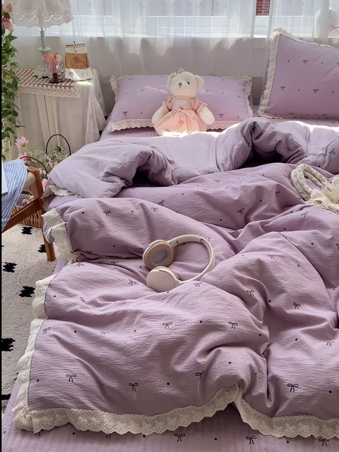 91家纺网 家纺一手货源 找家纺 富米莱（原臻工厂） 2025新款全棉蝴蝶花边热销款韩式云感亲肤棉床盖床裙四件套 小资情调（蝴蝶花边款）