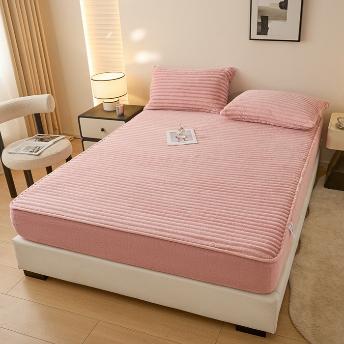 91家纺网 家纺一手货源 找家纺 欧邦 2025新款兔兔绒牛奶绒抽条床笠 抽条床笠-豆沙