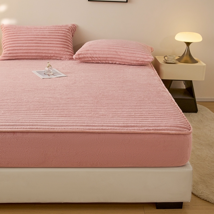 91家纺网 家纺一手货源 找家纺 欧邦 2025新款兔兔绒牛奶绒抽条床笠 抽条床笠-豆沙