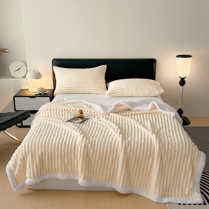 91家纺网 家纺一手货源 找家纺 （总）欧邦  2025新款双层条纹羊羔绒毛毯