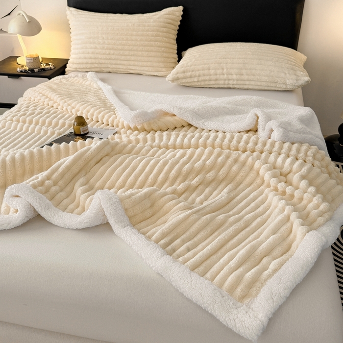 91家纺网 家纺一手货源 找家纺 （总）欧邦  2025新款双层条纹羊羔绒毛毯