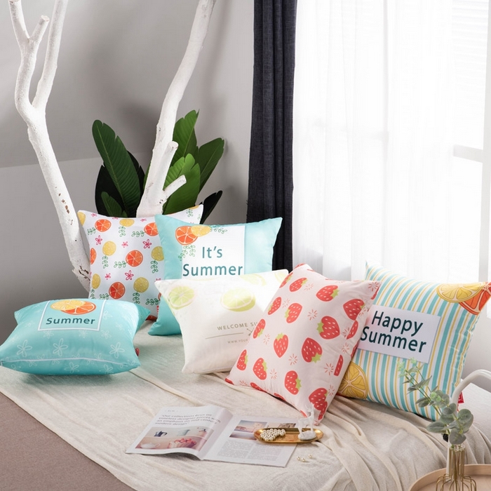 91家纺网 家纺一手货源 找家纺 新奇异 2025新款柠檬仿真丝抱枕 （支持定制） 组合图仅供展示