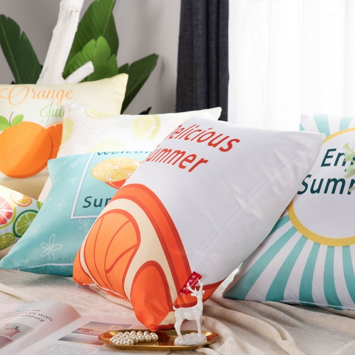 91家纺网 家纺一手货源 找家纺 新奇异 2025新款柠檬仿真丝抱枕 （支持定制） 组合图仅供展示