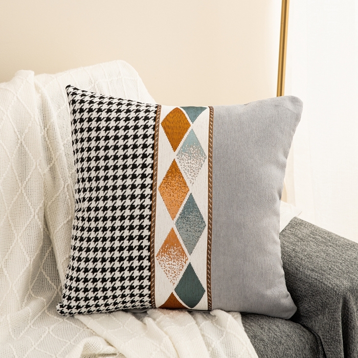 91家纺网 家纺一手货源 找家纺 （总）新奇异 2025新款仿超柔雪尼尔提花千鸟格方块抱枕