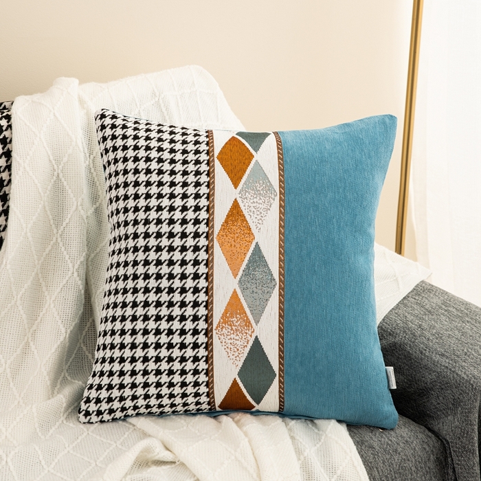 91家纺网 家纺一手货源 找家纺 （总）新奇异 2025新款仿超柔雪尼尔提花千鸟格方块抱枕