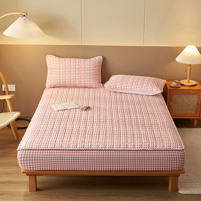 91家纺网 家纺一手货源 找家纺 （总）小萌虎2025新款无印风格水洗棉麻夹棉床笠