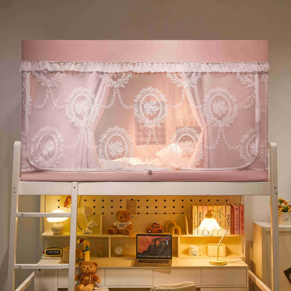 91家纺网 家纺一手货源 找家纺 （总）卓尔居 2025新款学生遮光唯美蕾丝床帘-朝颜