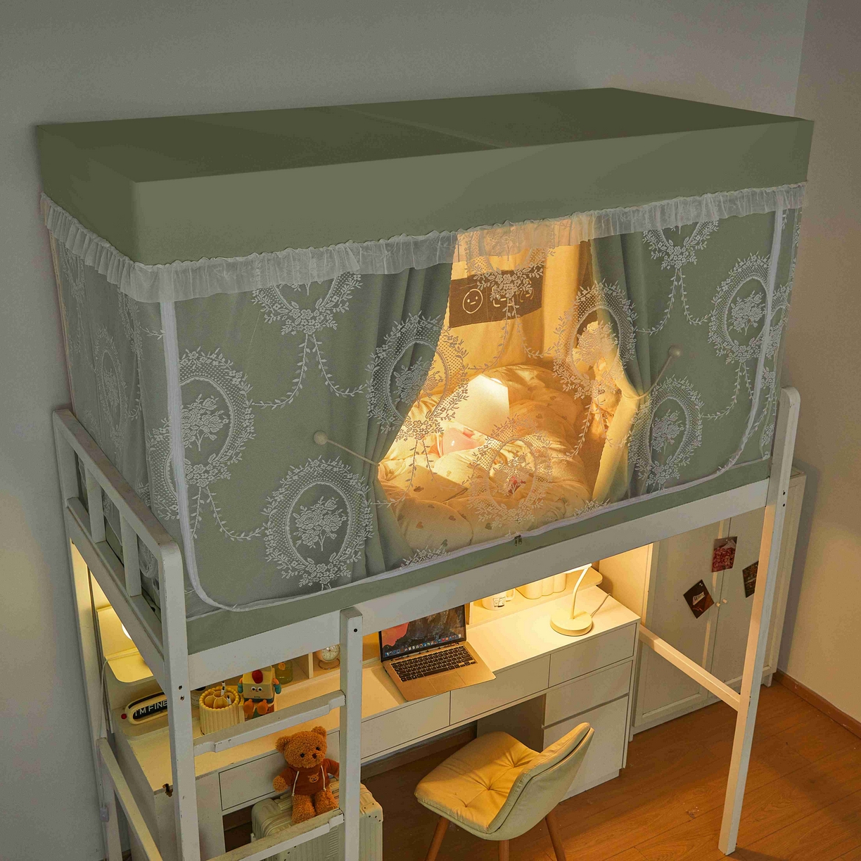 91家纺网 家纺一手货源 找家纺 卓尔居 2025新款学生遮光唯美蕾丝床帘-朝颜 朝颜-绿