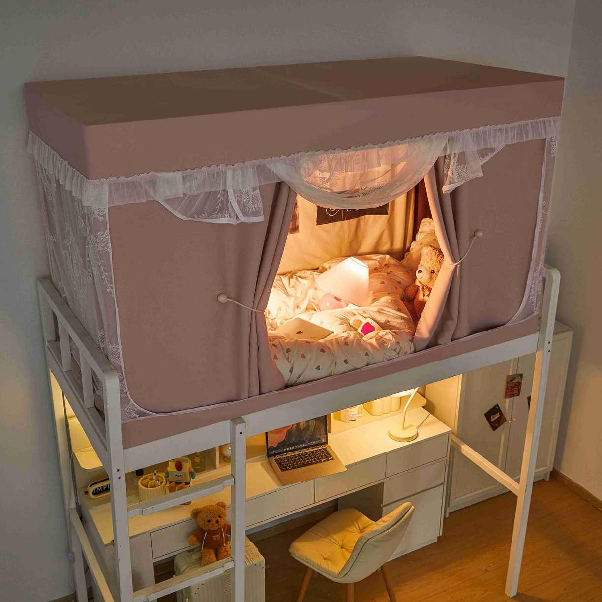 91家纺网 家纺一手货源 找家纺 卓尔居 2025新款学生遮光唯美蕾丝床帘-朝颜 朝颜-粉