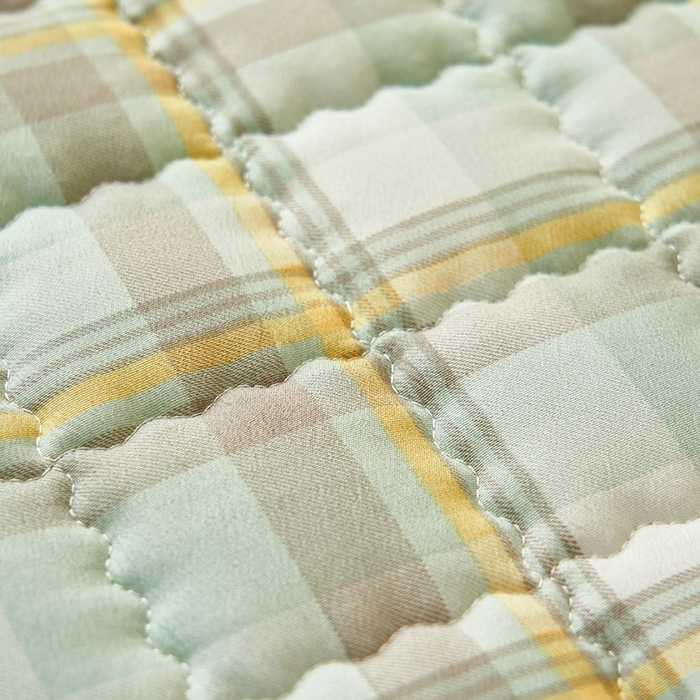 91家纺网 家纺一手货源 找家纺 小萌虎2025新款无印风格水洗棉麻夹棉床笠 简格-简兮绿