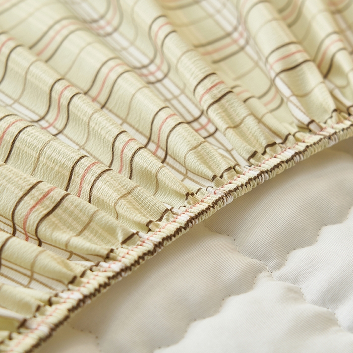 91家纺网 家纺一手货源 找家纺 小萌虎2025新款无印风格水洗棉麻夹棉床笠 绿小格