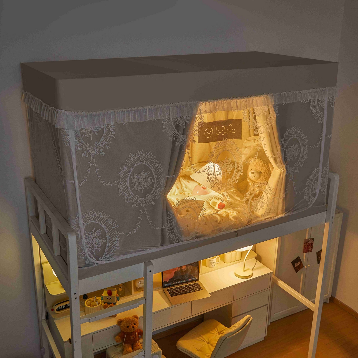 91家纺网 家纺一手货源 找家纺 卓尔居 2025新款学生遮光唯美蕾丝床帘-朝颜 朝颜-米