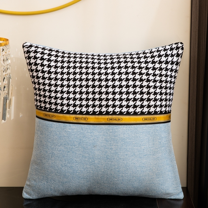 新奇异 2025新款千鸟格拼接抱枕 （支持定制） 千鸟格-天兰