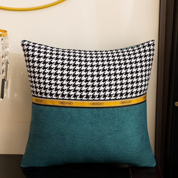 新奇异 2025新款千鸟格拼接抱枕 （支持定制） 千鸟格-墨绿