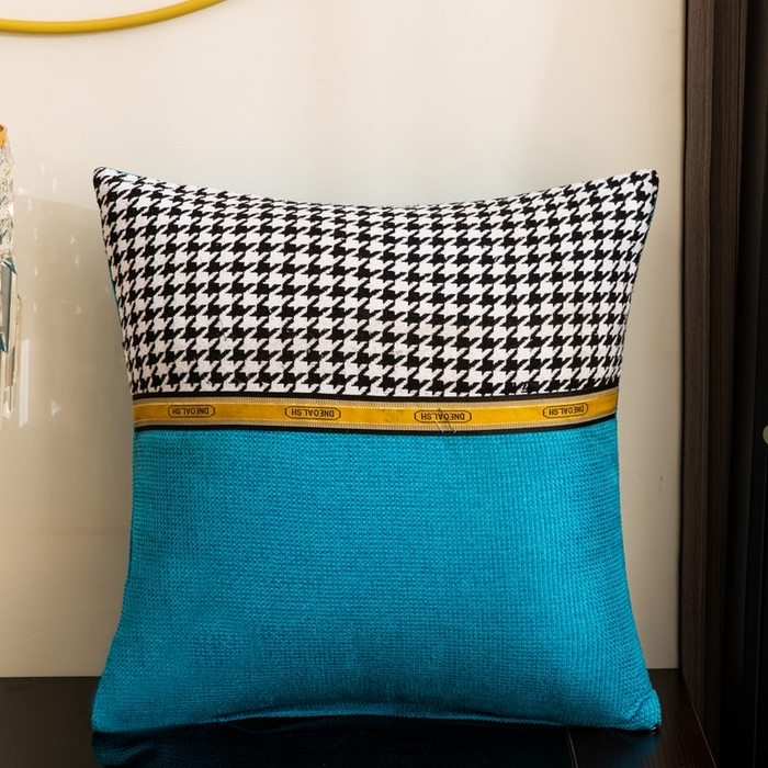 新奇异 2025新款千鸟格拼接抱枕 （支持定制） 千鸟格-蓝色