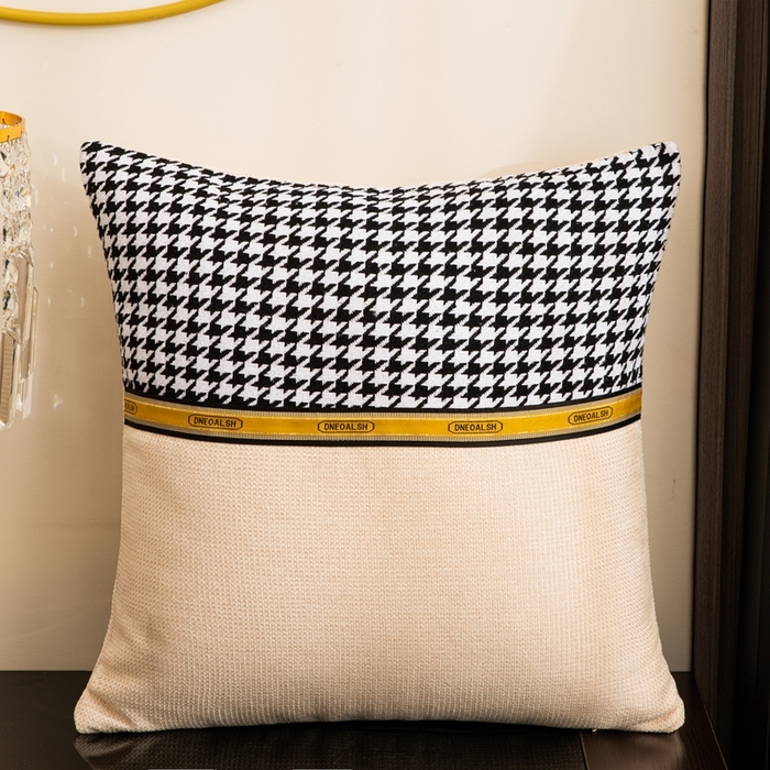 新奇异 2025新款千鸟格拼接抱枕 （支持定制） 千鸟格-驼色