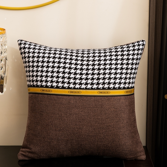 新奇异 2025新款千鸟格拼接抱枕 （支持定制） 千鸟格-咖色