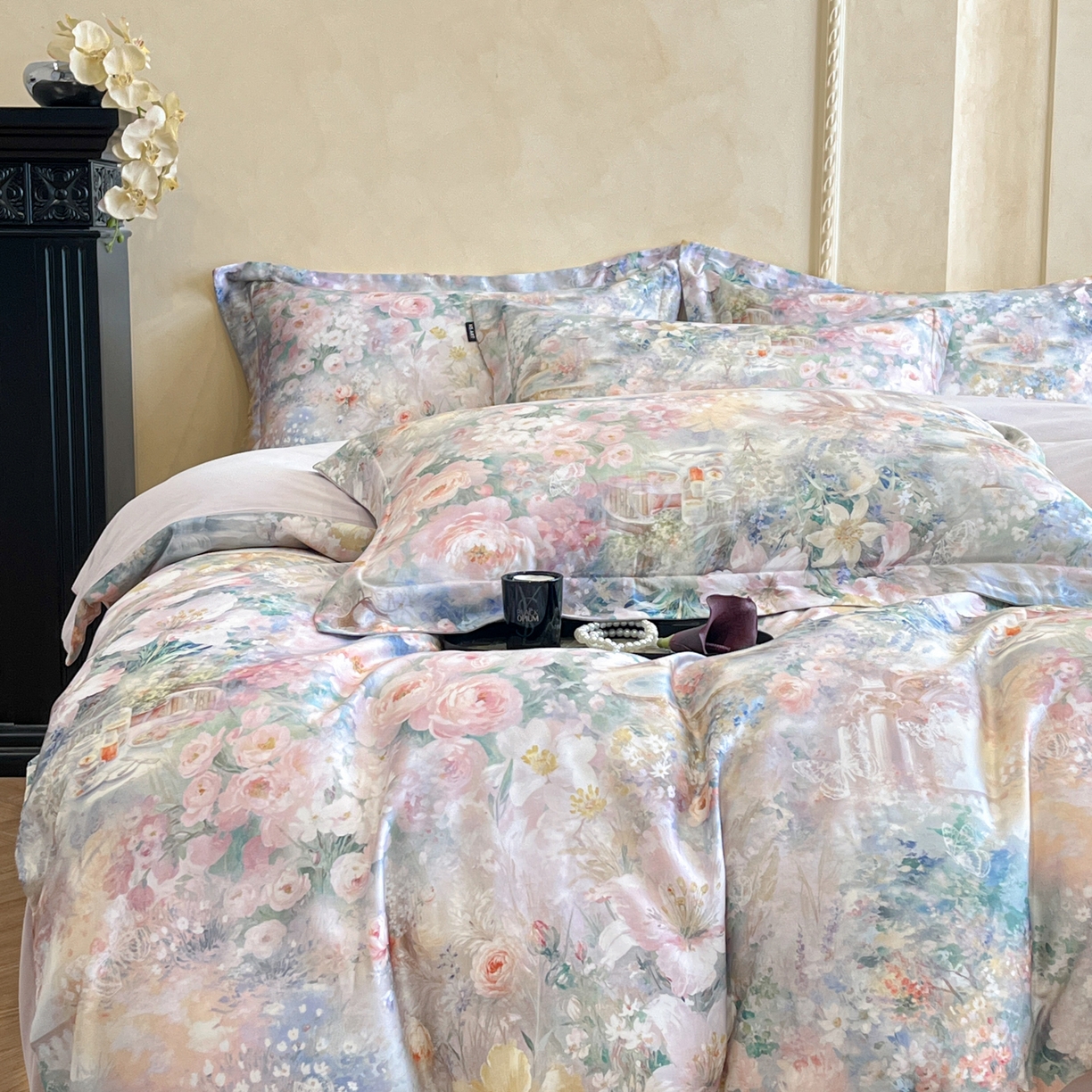 91家纺网 家纺一手货源 找家纺 禾时 2025新款全棉超柔数码印花磨毛四件套（32x21磨毛） 春水初生（紫）