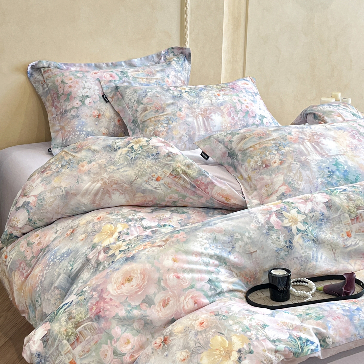 91家纺网 家纺一手货源 找家纺 禾时 2025新款全棉超柔数码印花磨毛四件套（32x21磨毛） 春水初生（紫）